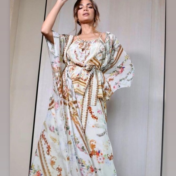 CREAM ROBE/KAFTAN/KIMONO WITH FLORAL PRINT - Picture 8 of 10